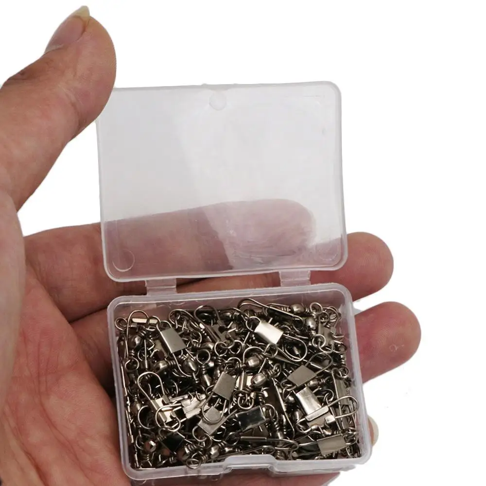 50/100pcs/box Swivels Fishing Stainless Steel Rolling Swivel Bal 4#6#8#10#12#14# with Interlock Snap Carp Fishing Tackle Swivels
