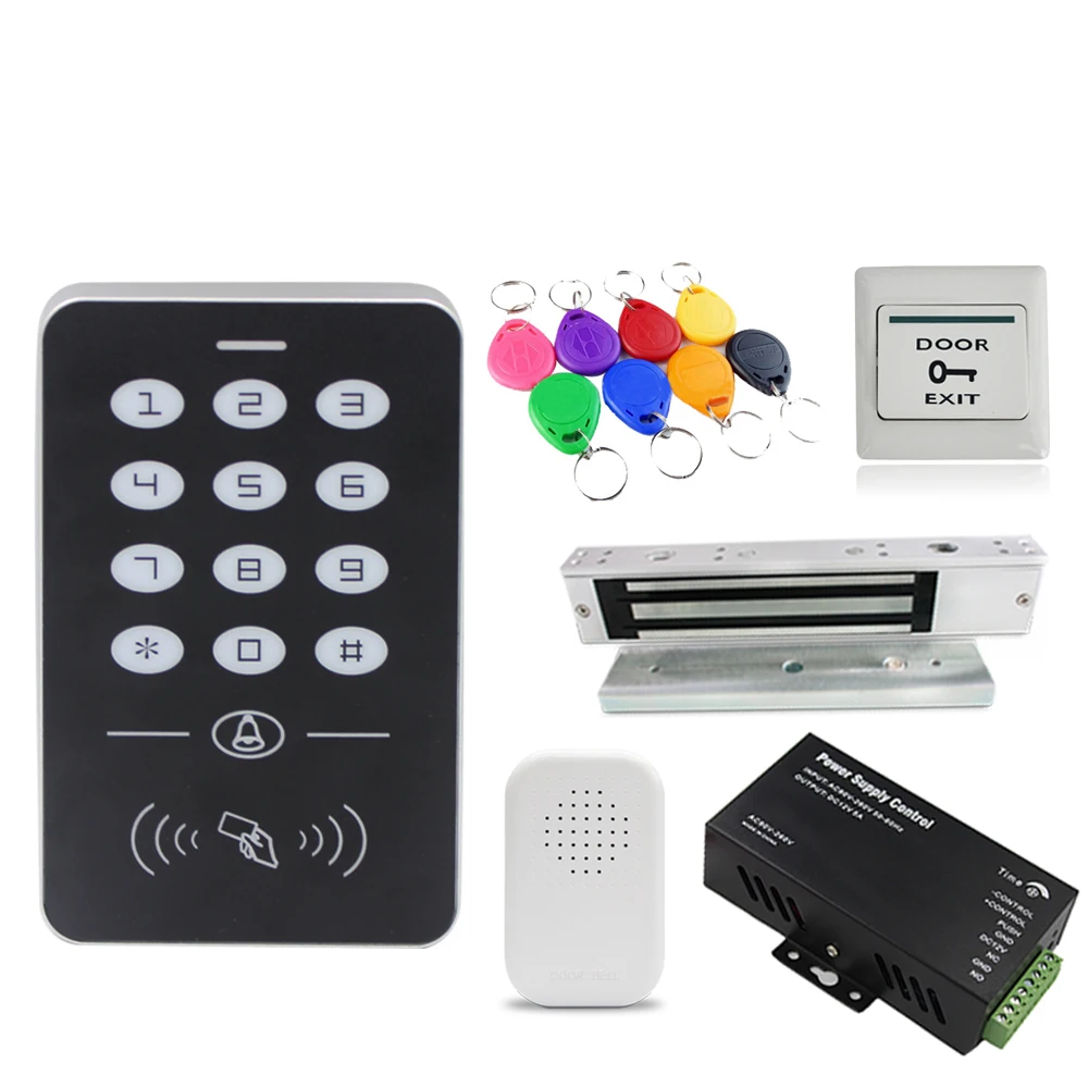 

125khz RFID Keyboard Access Controler with 180KG Electronic Lock Power Supply Smart Keys Button Switch Access Control System Kit