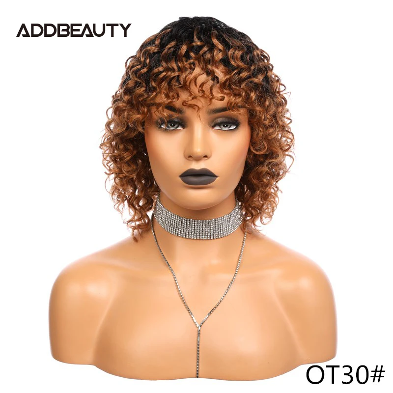 Deep Wave Human Hair Wig with Bang Addbeauty Full Machine Made Wigs for Black Women Remy Hair Wigs Glueless Wig Natural Color