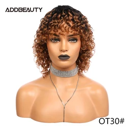 Deep Wave Human Hair Wig with Bang Addbeauty Full Machine Made Wigs for Black Women Remy Hair Wigs Glueless Wig Natural Color