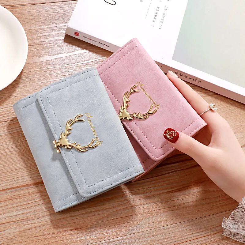

Fashion Candy Color Short Wallet New Frosted Texture Deer Wallet Bag Coin Purse