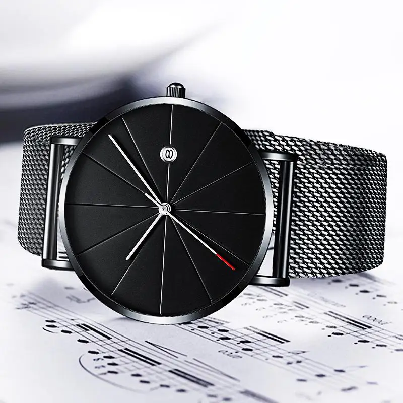 Mens Watches Ultra-thin Stainless Steel Watch Sports Leisure Quartz Wristwatch Complete Calendar Date Clock