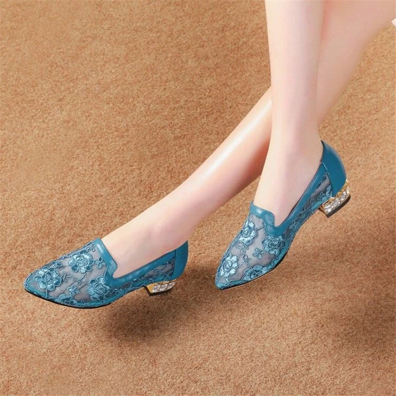 Women Casual Blue Mesh Breathable Flat Shoes Sapatos Femininos Lady Classic Pointed Toe Black Flats Zapatos De Mujer E6128