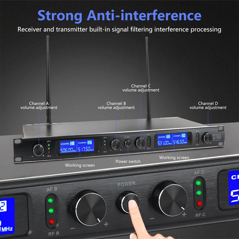 Xtuga ew240plus sistema sem fio dos microfones da frequência ultraelevada de 4 canais para o uso da igreja da fase para a festa de família, casamento, noite pequena do karaoke