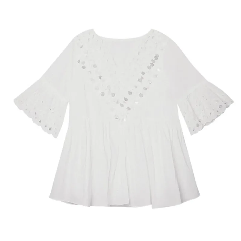 Blusa holgada de algodón y lino para mujer, camisa de manga corta con volantes, estilo coreano, talla grande, S1102