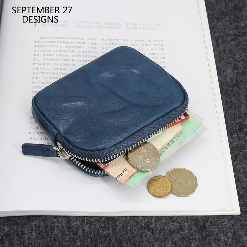 

Storage Coin Purses Men Genuine Leather Luxury Vintage Credit Card Wallet Women 100% Cowhide Zipper Coin Pouch Money Bag