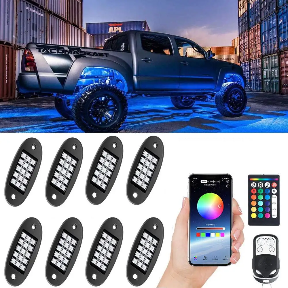 

8pcs Multicolor Neon LED Rock Light Kits 8 Pods Bluetooth Control Musical Mode for Truck UTV ATV with Dimmer Switch