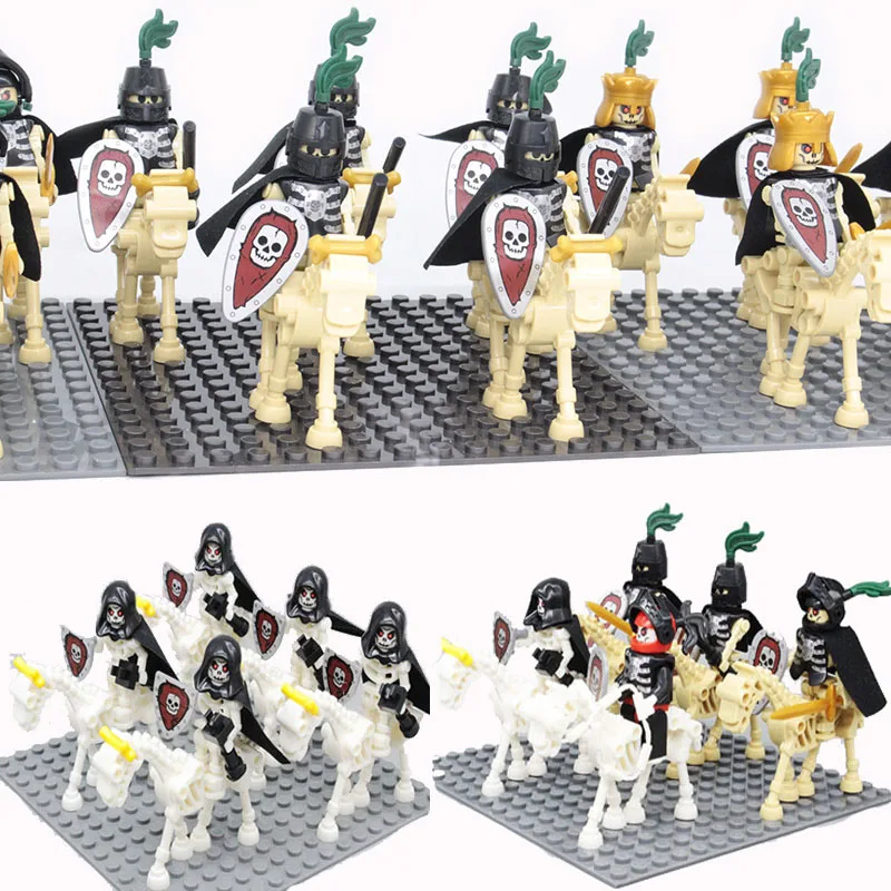 

NEW 5Set/Lot Medieval Castle Knights Ghost Skeleton Reaper Warriors with Horses figures Building Bricks Blocks Toys for kids