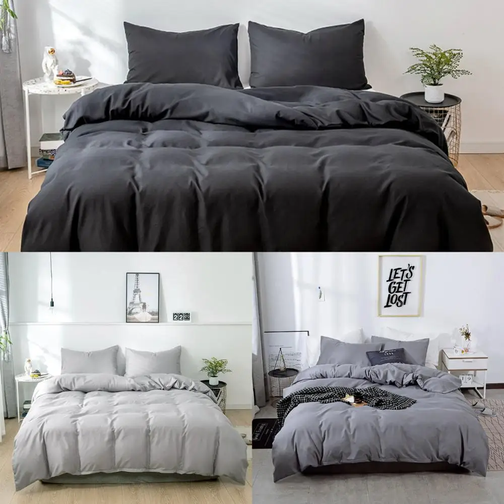 Grey Duvet Cover Pillowcases Men Boys Women Home Bedding Set Soft Brushed Bedclothes Black Comforter Cover Twin Queen