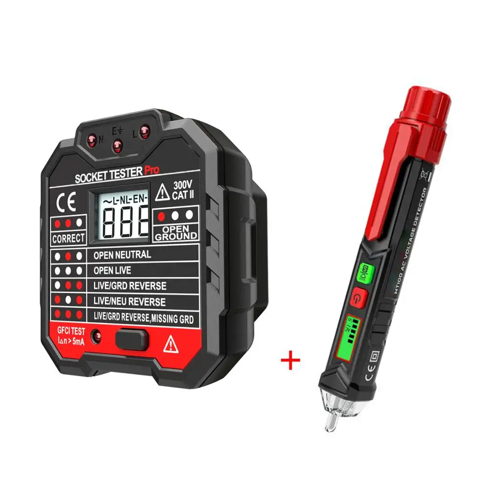 Protmex Voltage Tester Non-Contact With LED Flashlight + Outlet Tester Power Socket Voltage Detector Wall Plug Breaker Finder