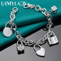 URMYLADY 925 Sterling Silver Lock Pendant Bracelets For Women Men Wedding Party Fashion Jewelry