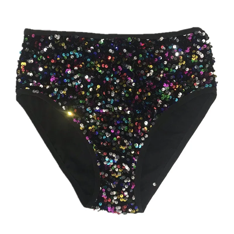 Bar Nightclub Stage Glitter Sequins Hot Pants Elastic Mid-waist Half Wrap Hips Shorts DJ Singer Dancer Team Performance Costume