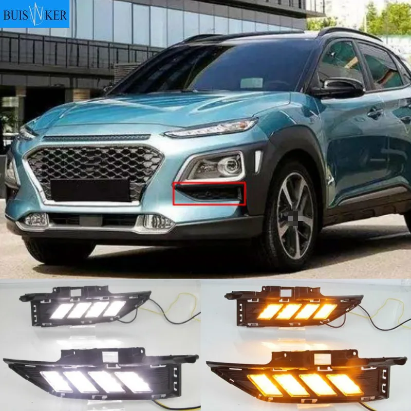 

2pcs For Hyundai Kona 2017 2018 2019 2020 Dynamic Yellow Turn Signal Function Car DRL Lamp 12V LED Daytime Running Light