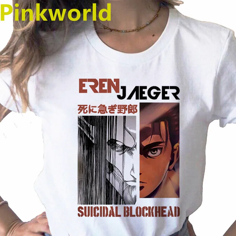 Attack On Titan Eren Jaeger Anime print ladies T-shirt ladies casual basis O-collar white shirt short sleeve ladies T-shirts