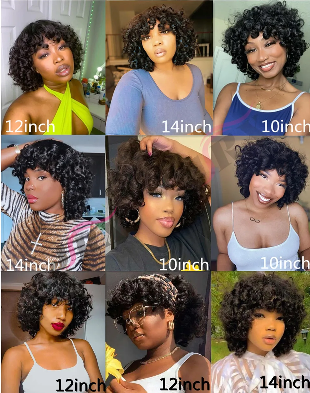 Rose Curly Wig with Bangs Human Hair Full Machine Made Brazilian Remy Fumi Curly Short Bob Human Hair Wigs for Black Women