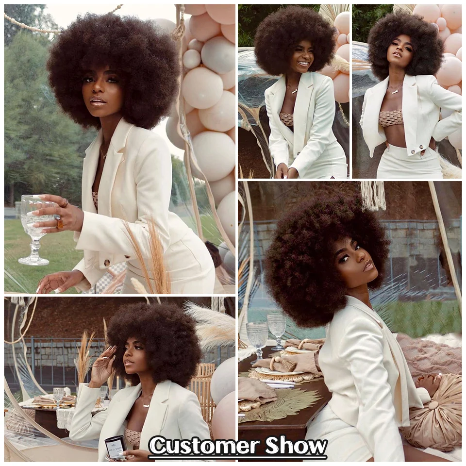 Short Hair Afro Kinky Curly Wigs With Bangs For Black Women African Synthetic Ombre Cosplay Natural Blonde Red Blue Wig