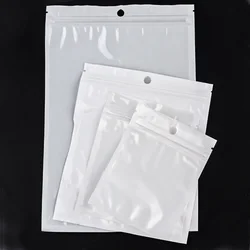 Bolsas de plástico con cierre de cremallera para joyería, paquete de almacenamiento de embalaje, bolsa de polietileno con orificio para colgar, color blanco claro, 20-50 unids/lote