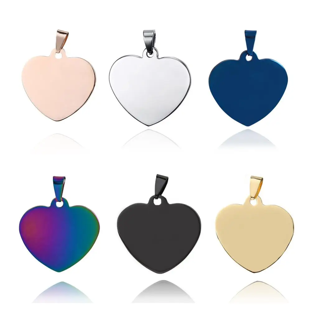 5Pcs Stainless Steel Heart Dog Tags Pendant ID Necklace Unisex Jewelry 6 colors double side polish