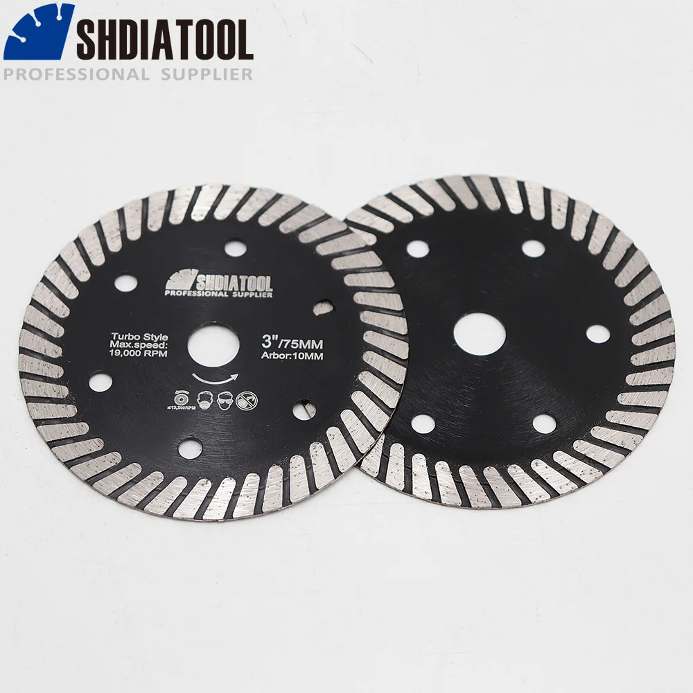 SHDIATOOL 1/2 sztuk Dia75mm diament piła Turbo do płytki ceramiczne betonu granit dla Mini młynek tarcza do cięcia Bore10mm
