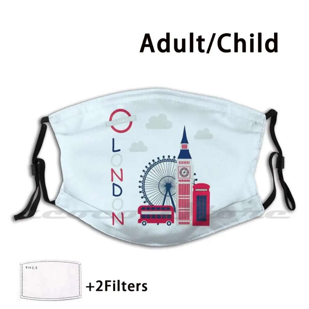 

Vintage London Bridge United Kingdom Retro British Souvenir Uk Big Ben Gift Custom Pattern Washable Filter Pm2.5 Adult Kids