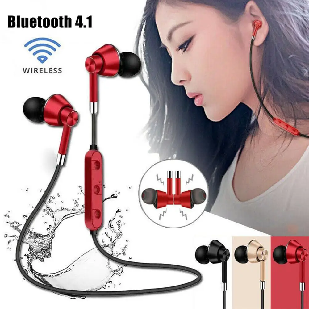 Sports Magnetic Ear Buds Neckband Sweatproof Stereo In-ear Bluetooth Earphones