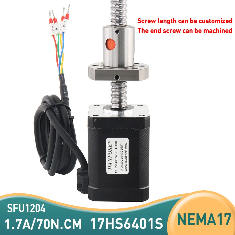 17HS6401S 60mm 70N.CM 1.7A nema17 stepper motor with ballscrew sfu1204 150 250 350mm 42 step motor  for CNC engraving machine