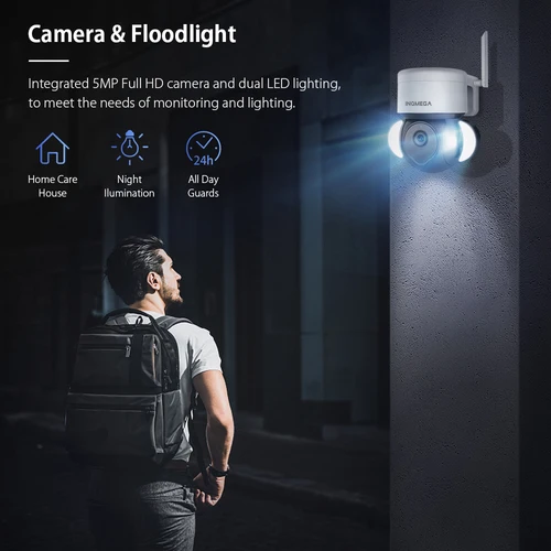 Imagen 2 del producto INQMEGA-CÁMARA TUYA con Wifi de 5MP, cámara IP PTZ de nube inteligente con visión nocturna, WIFI, cámara de videovigilancia con luz de comida para exteriores para patio