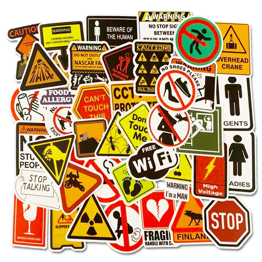 10/30/50PCS Warning Stickers Danger Banning Signs Reminder Laptop Guitar Luggage Skateboard Phone Waterproof Sticker Decal Toy