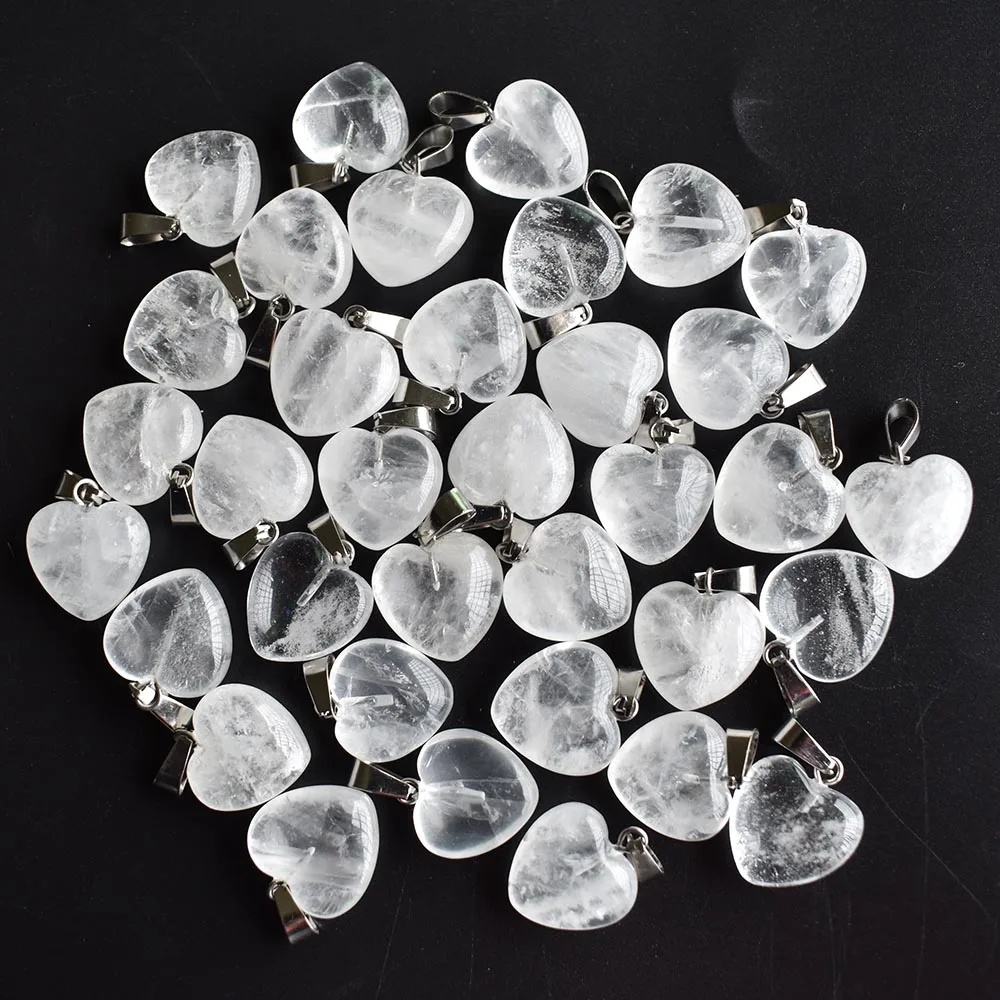 

2021 fashion good quality natural stone white crystal charms heart pendants for jewelry making 16mm 50pcs/lot Wholesale free