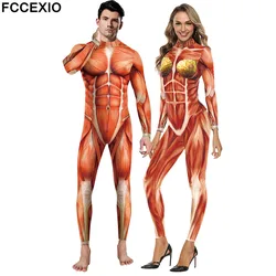 FCCEXIO Cosplay Purim Carnival Bodysuits 3D Printing Long Sleeve Women Clothing Sexy Skinny Elastic Jumpsuit Muscle Outfit