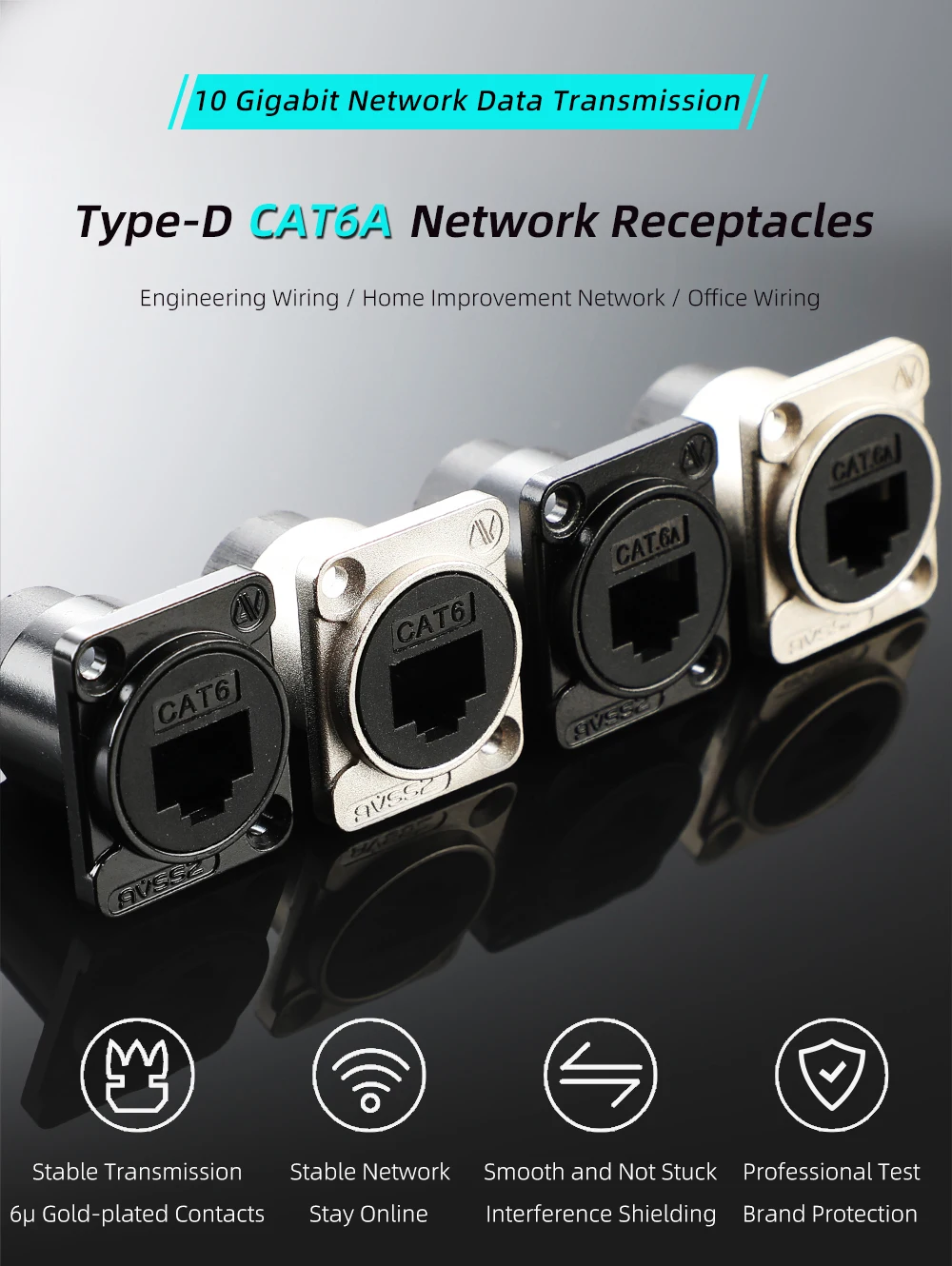 Metall-D-Typ RJ45 Netzwerkmodul RJ45 CAT6 CAT6A Gigabit 10GE Runder D-Typ Crimpanschluss RJ11 4-polige Telefonbuchse – Detail 6