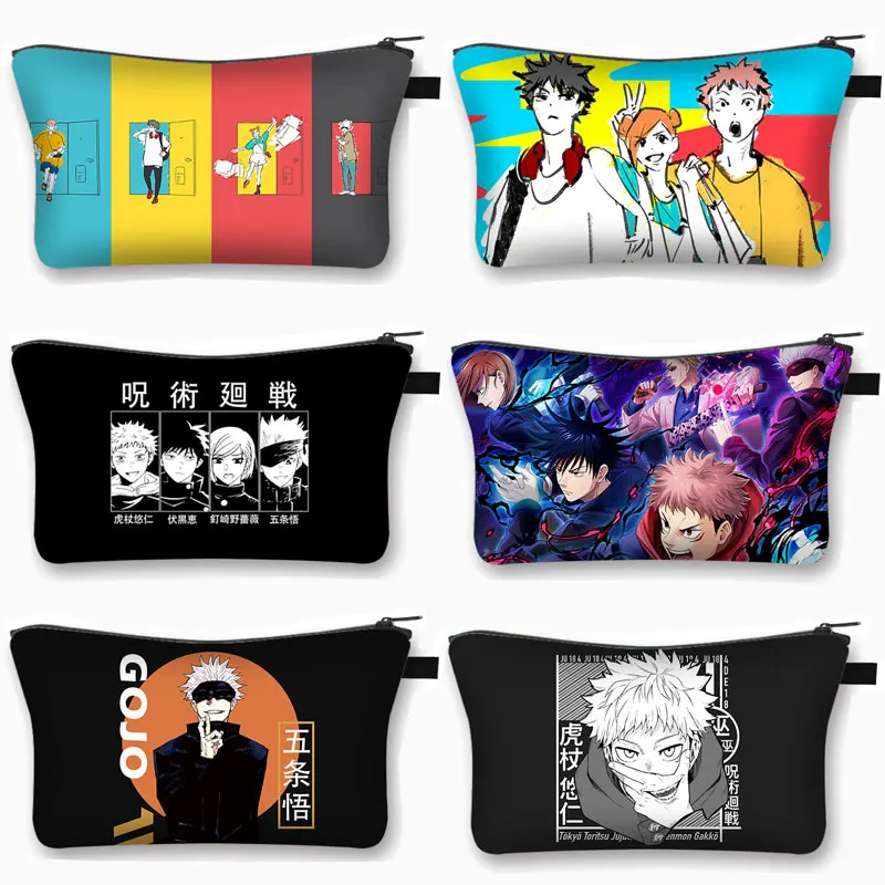 Japanese Anime Jujutsu Kaisen Cosmetic Bag Gojo Satoru Tops Yuji Itadori Girls Makeup Bags Women Cosmetic Case Mini Handbag