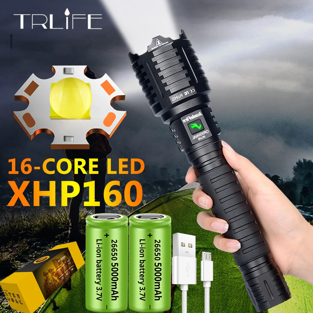 XHP160 Most Powerful Flashlight 16-cores Light Brightest XHP100.2 Lantern 10000MAH Usb Rechargeable Torch Tactical Hunting Torch