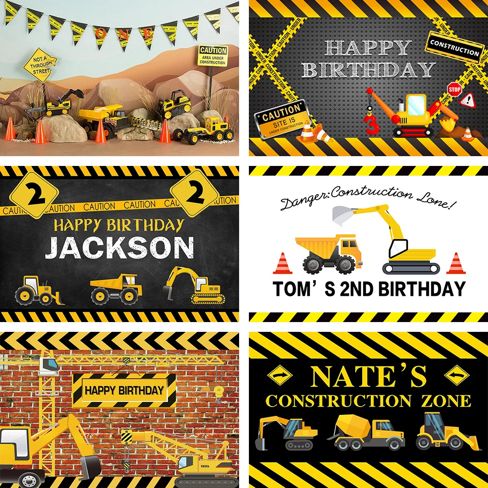 Avezano Backgrounds Birthday Personalized Construction Excavator Truck Boy Newborn Photography Backdrops Photo Studio Photophone