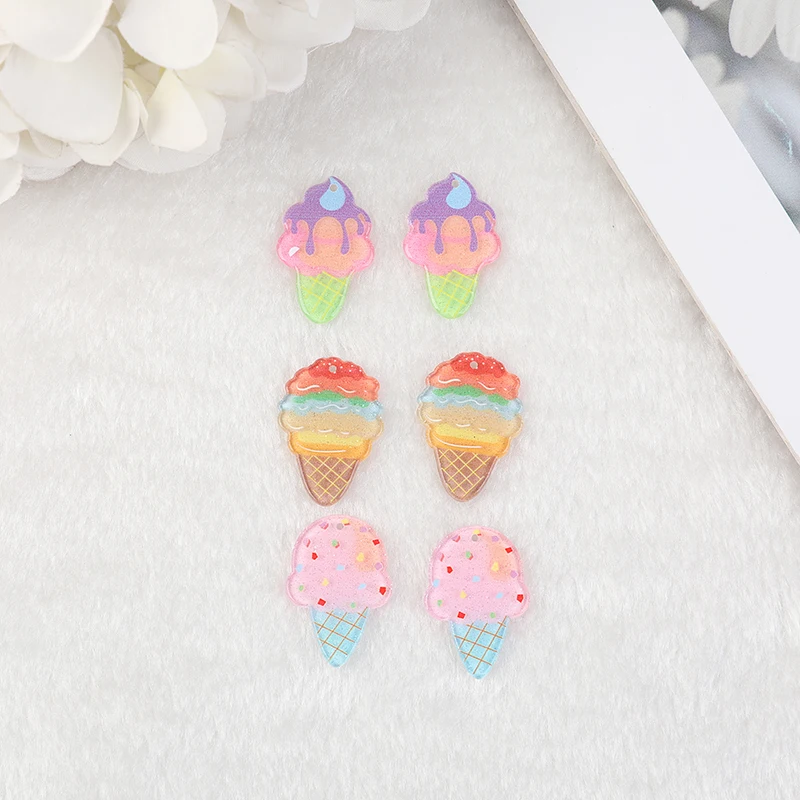 10 Pcs Acrylic Ice Cream Charms  Flatback Cartoon Food Jewelry Findings for Earrings Keychain Diy Making