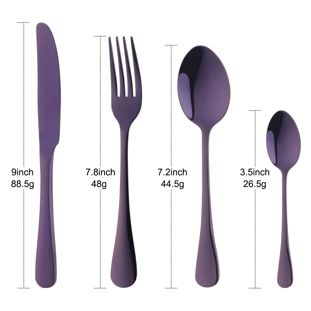 Durable Purple Stainless Steel Cutlery Set food serving Fork Knife Dessert Spoon metal Dinnerware Flatware Set for wedding party