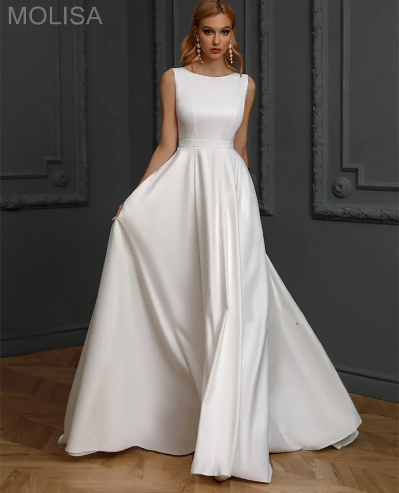 

Simple Vestidos De Novia White Satin Wedding Dresses 2022 A Line V Neck Cheap Boho Bridal Gown For Brides Robe De Mariée