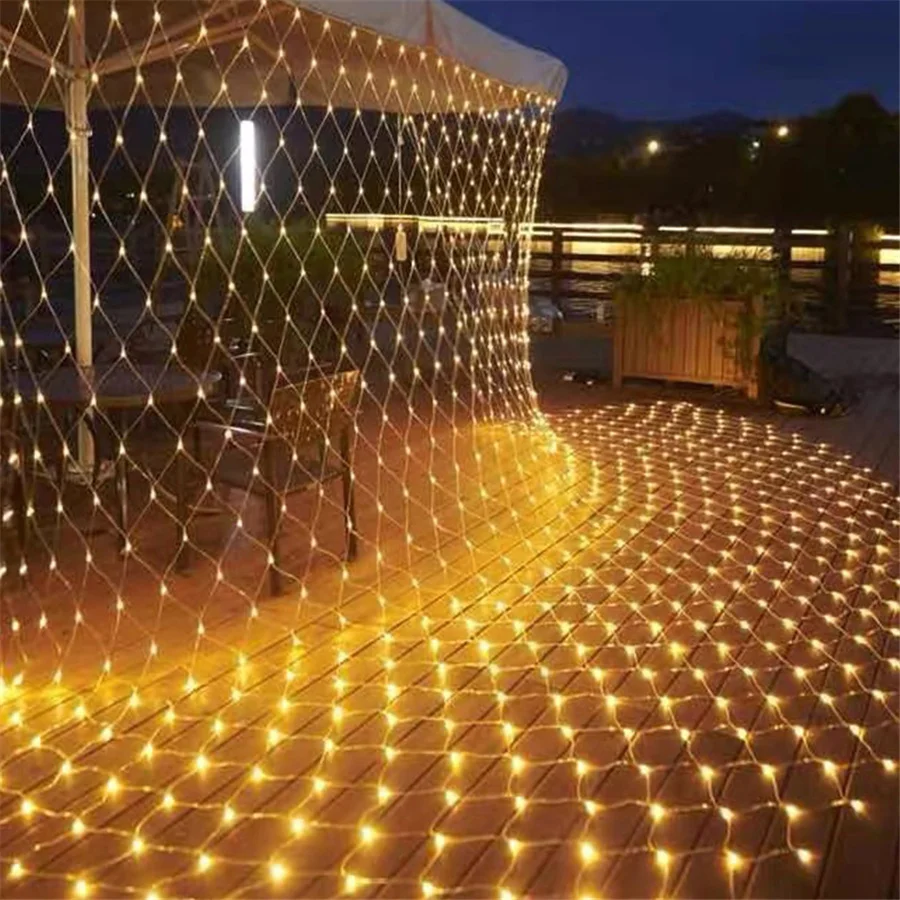 220V EU Plug Christmas Fairy Lights Outdoor 8 Modes Led Fishing Mesh String Lights Home Wedding Park Garden Decorative Garlands