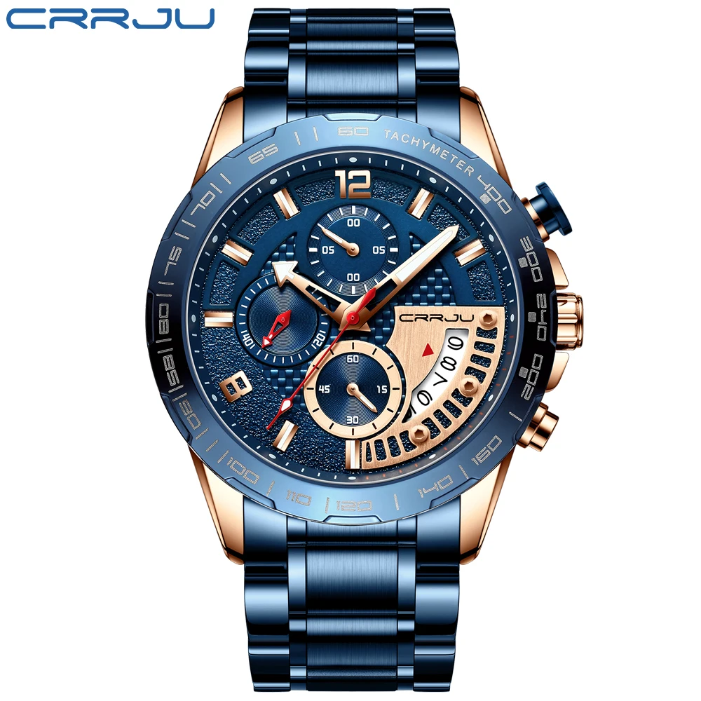 CRRJU orologi da uomo orologio da lavoro in acciaio inossidabile di moda orologio al quarzo cronografo impermeabile luminoso di lusso Relogio