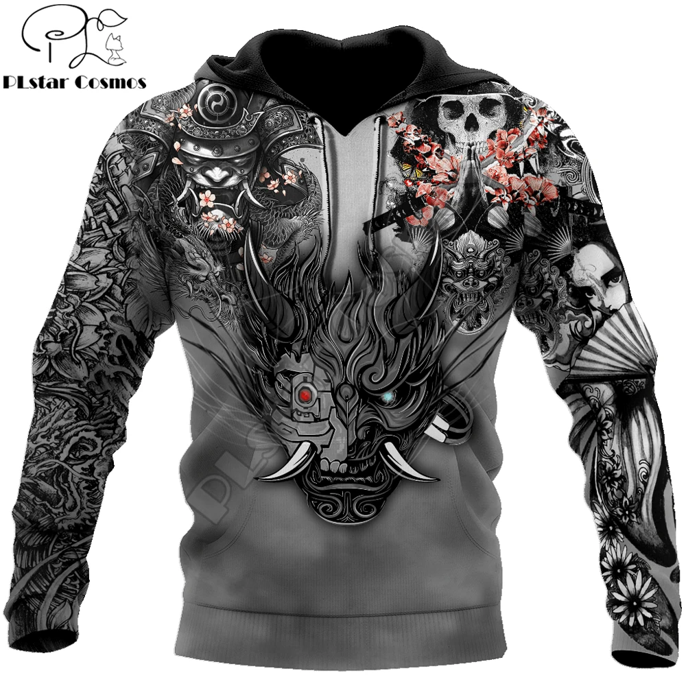 Samurai Oni Mask Tattoo 3D Printed Autumn Men Hoodies Unisex Casual Pullover Zip Hoodie Streetwear Retro sudadera hombre DW0508