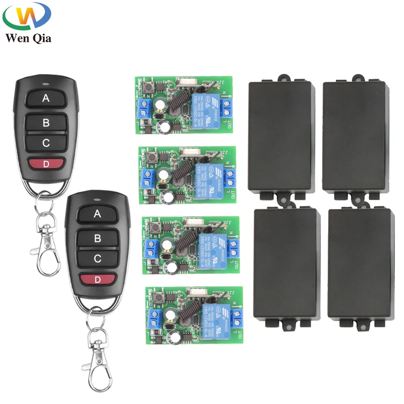 AC 85~250V 10A 2200W 1CH 4 gangs Remote Control Switch Wireless Receiver Relay Module for rf 433MHz Remote Electric Door and LED