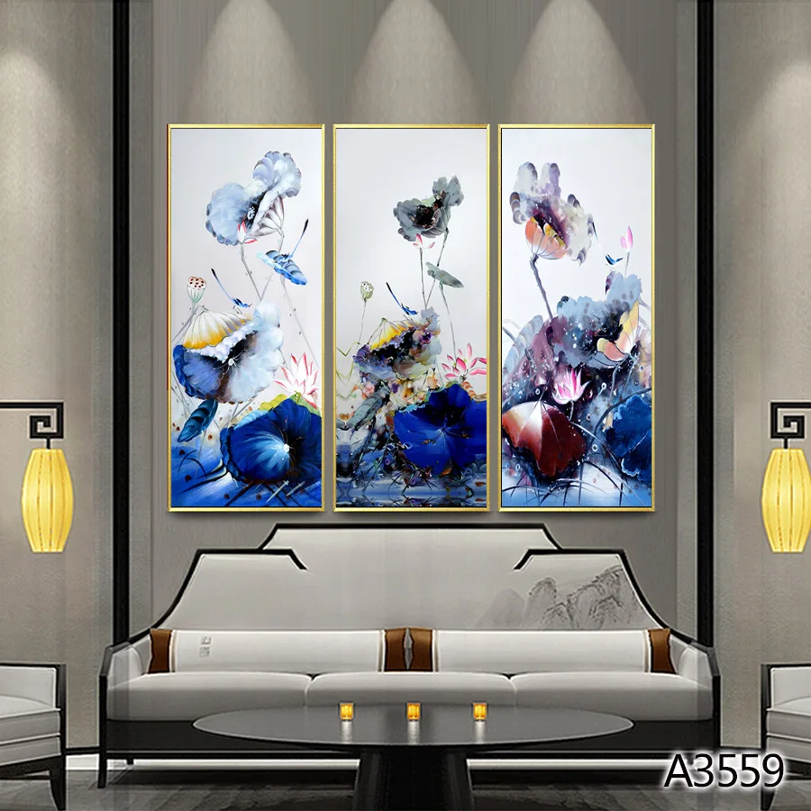 Modern Abstract Oil Painting Print on Canvas 3pcs Chinese style Lily Flower Canvas Art Printing Wall Art Picture for Home Decor