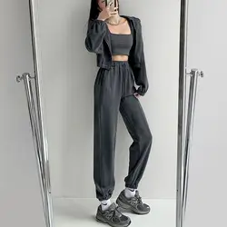 Sports Suits Womens Short Hot Thin Cardigan Hoodies And Sweatpants Trousers Fashion Two Piece Sets Retro Trend Fried Street Set