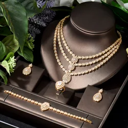 HIBRIDE Simple Design Leaf Shape Full Cubic Zirconia Earring Bracelet Ring Necklace Sets Gold Color Collections Crystal Indian