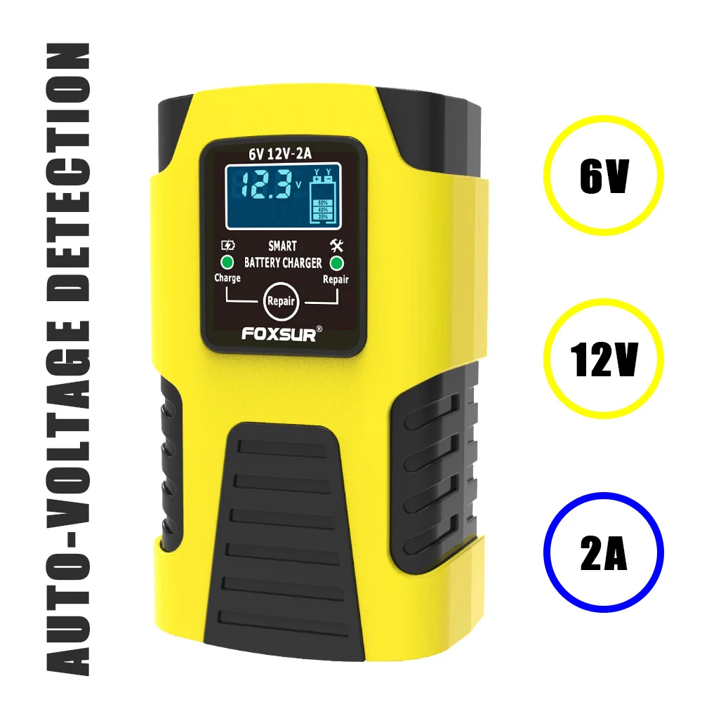 6V 12V 2A Car Battery Charger EU Plug Tester Automatic Smart Digital LCD Display Power Pulse Repair Tools Motorcycle Accessories