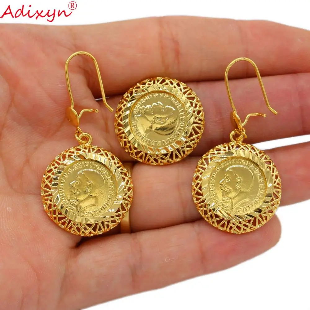 Adixyn Newest Coin Necklace/Earring/Ring/Bracelet Jewelry Sets For Women Gold Color Coins African Bridal Wedding Gifts N10092