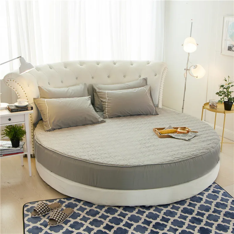 Hotel Round Quilted Mattress Cover 100% Cotton Fitted Sheet Romantic Round Bed Sheet Protector Wedding Bedding