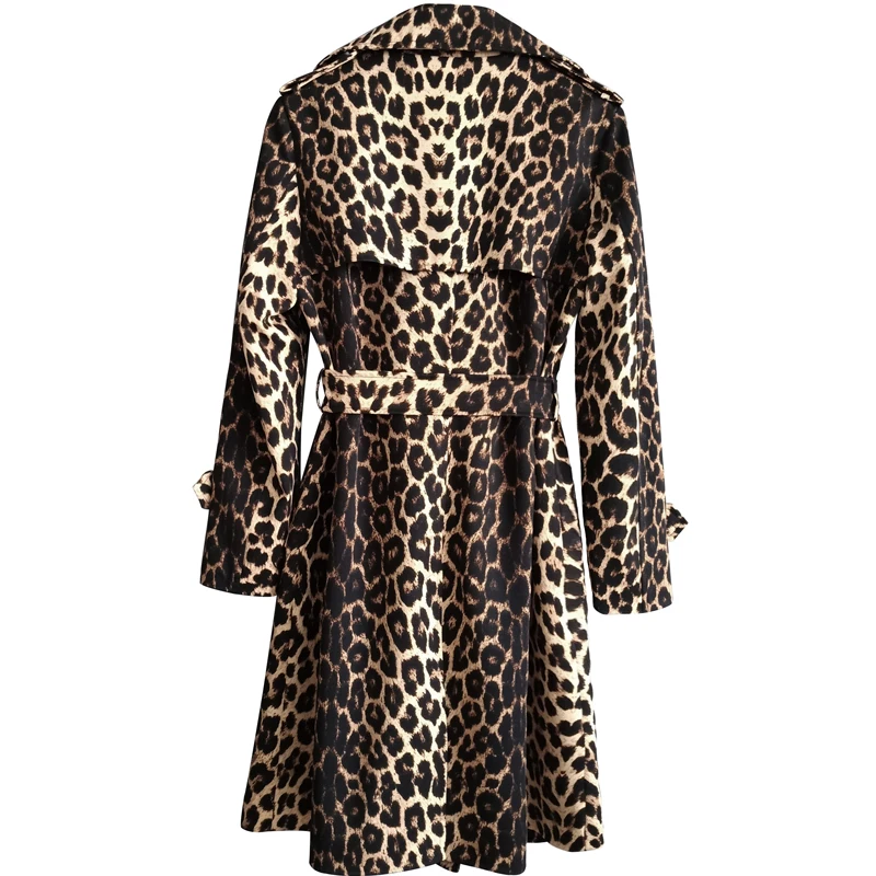 Gabardina de leopardo británico para mujer, cazadora larga ajustada con cinturón y doble botonadura, primavera y otoño, G006, 2023