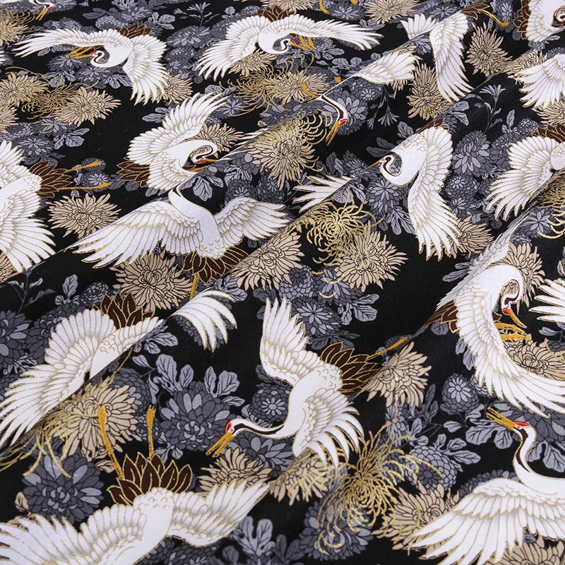 Japanese Kimono Fabric Black Print Cotton Diy Fabric For Sewing Dress Or Patchwork Material TJ1023