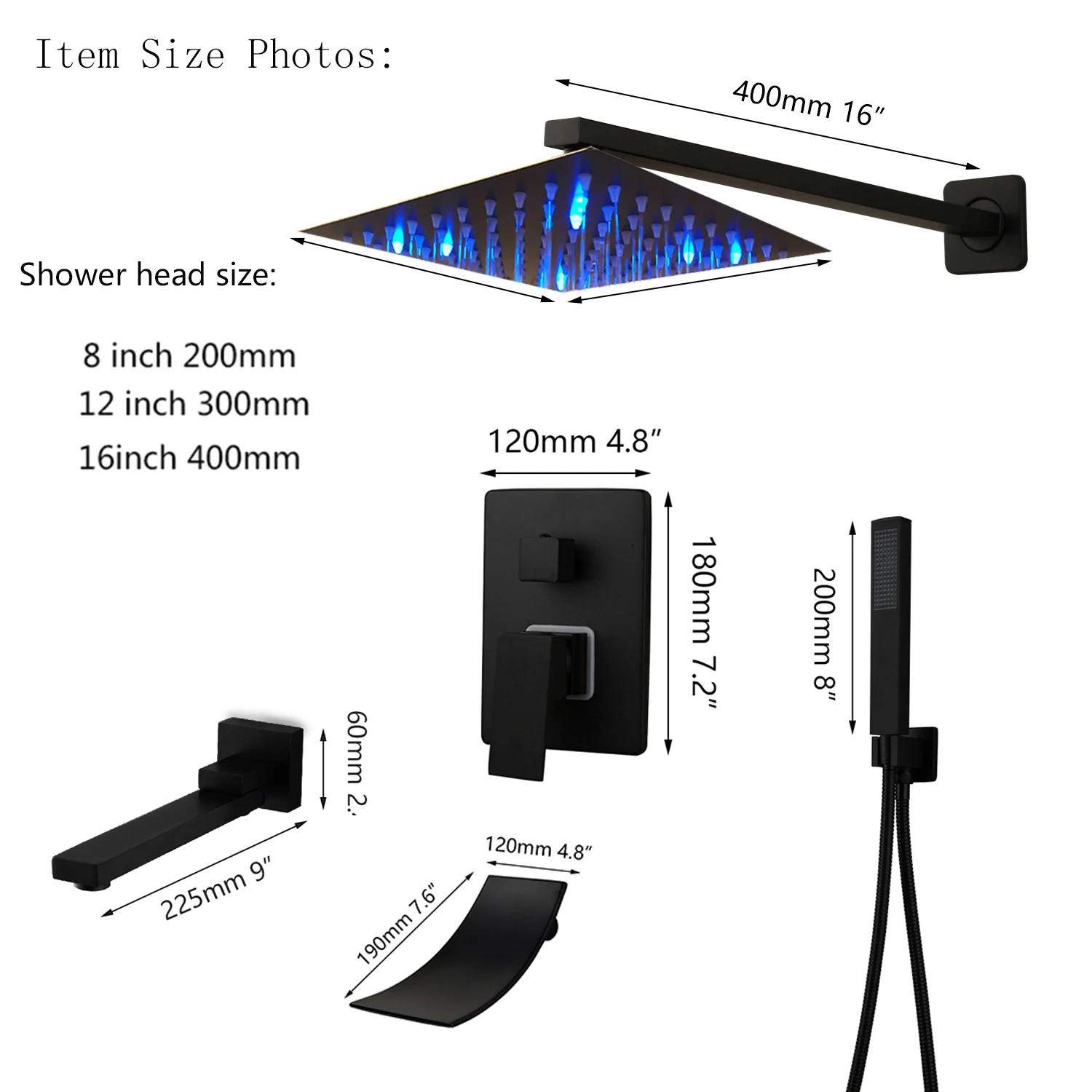 Imagem -02 - Zappo-conjunto de Torneira tipo Cascata Ducha Banheiro Preto Fosco Conjunto de Banheira Chuveiro Quadrado Giratório